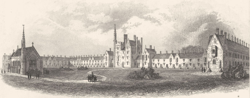 SURREY. The Royal Medical Benevolent College Epsom 1850 old antique print